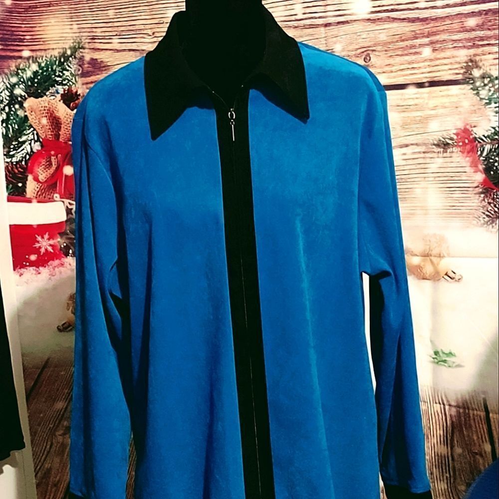 Notations clothing co. TURQUOISE + BLACK VEGAN SUEDE ZIP UP JACKET